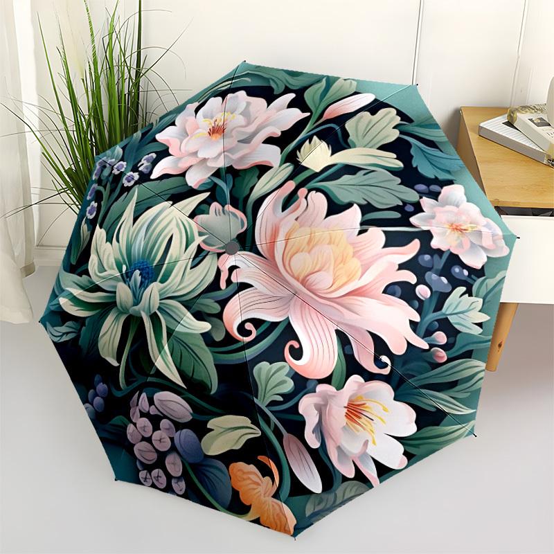 1pc Floral Garden Automatic Open/close Folding Compact Umbrella, 8-Rib Sturdy Canopy, Lightweight Portable, Everyday Use, Gift, Outdoor Umbrella, Trav
