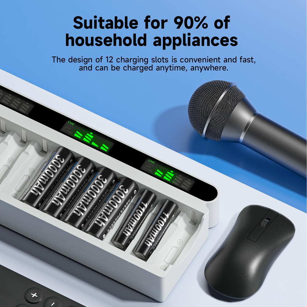 PALO 1.2V AA &AAA Ni-MH Dobíjecí Baterie Baterie 3000mAh &1100mAh 2A 3A Baterie +12 Slotů LCD USB 1.2V AA AAA NIMH NI-CD Nabíječka Baterií