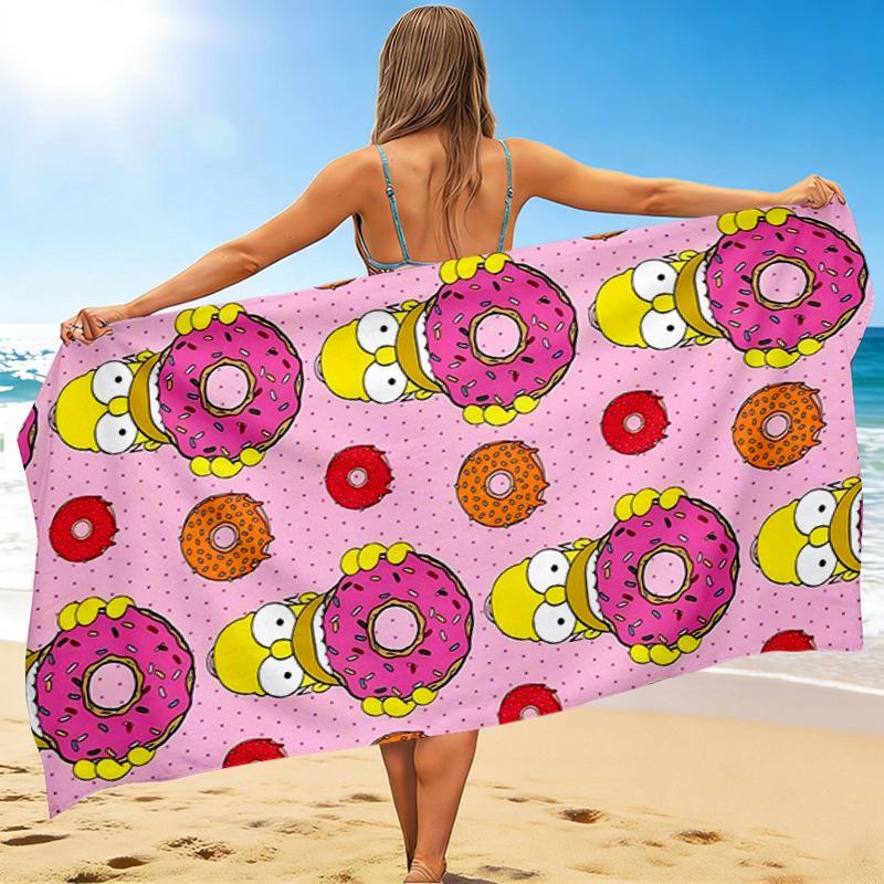 1Pc Simpsons Donut Beach Towel, Quick Dry, Multi-Use for Beach Pool Gym Yoga Home Travel, Christmas, Halloween, Xmas Gift S903