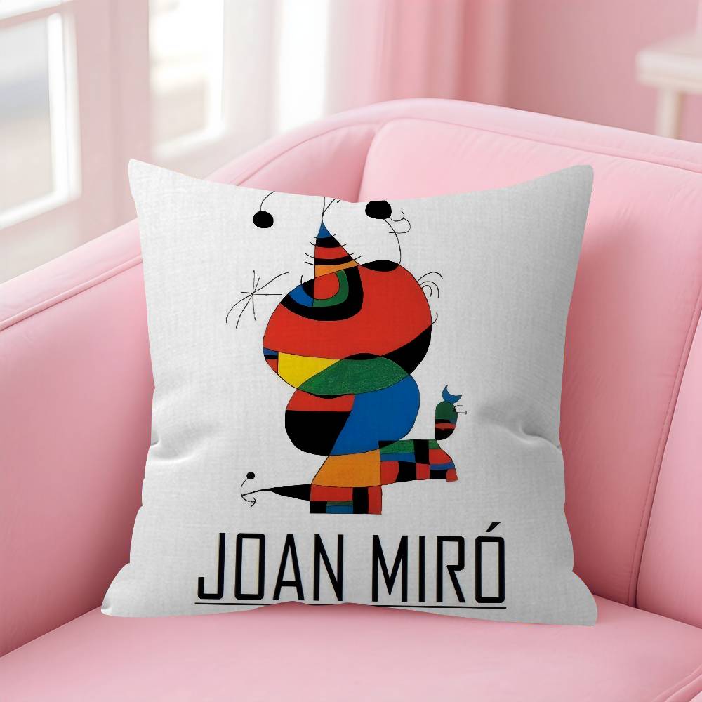 Classic painter Joan Miro Doublesided Printed pillow cover Short plush Suitable living rooms bedrooms sofas throw cushion cover