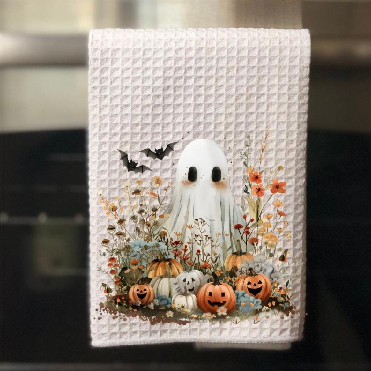 Pevná Halloweenská Kuchyňská Utěrka Kostkovaná Textura Bavlněná Směs Tkaniny Absorpční Utěrka na Nádobí pro Sváteční Akcent