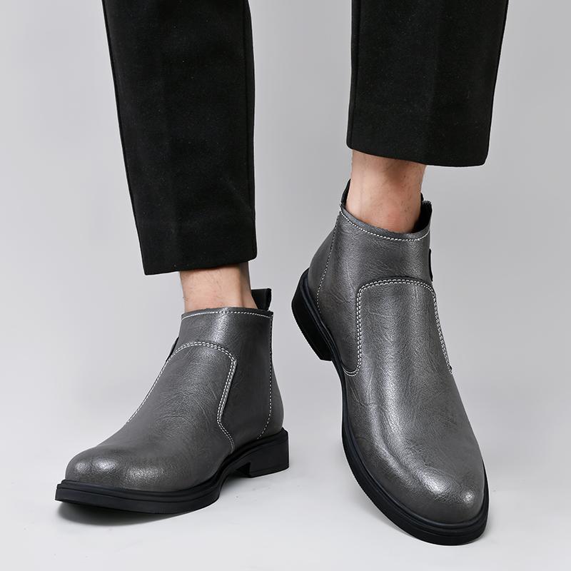 Winter British Style Chelsea Men's Boots Business Round Toe Low Heel Leather Ankle Boot High Top Casual Shoes Formal Denim Boots