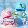 Yuzhan Kids Waterproof Anti-fog Large Frame Swimming Goggles with Dinosaur Swim Cap