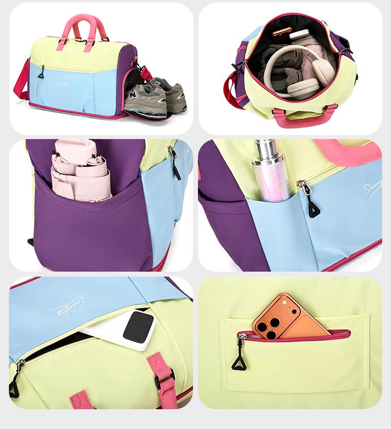 Dopamine Color Block Yoga Sports Bag with Shoe Compartment - Large Capacity for Short Trips