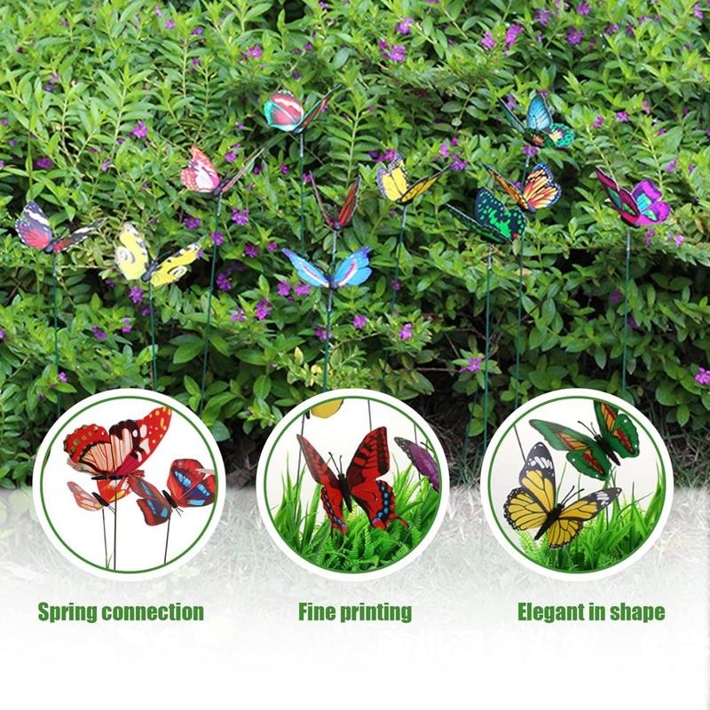 Garden Courtyard 50Pcs Butterfly Stake 7cm Colorful Waterproof Butterfly Flowerpot Stake For Home Party Decoration