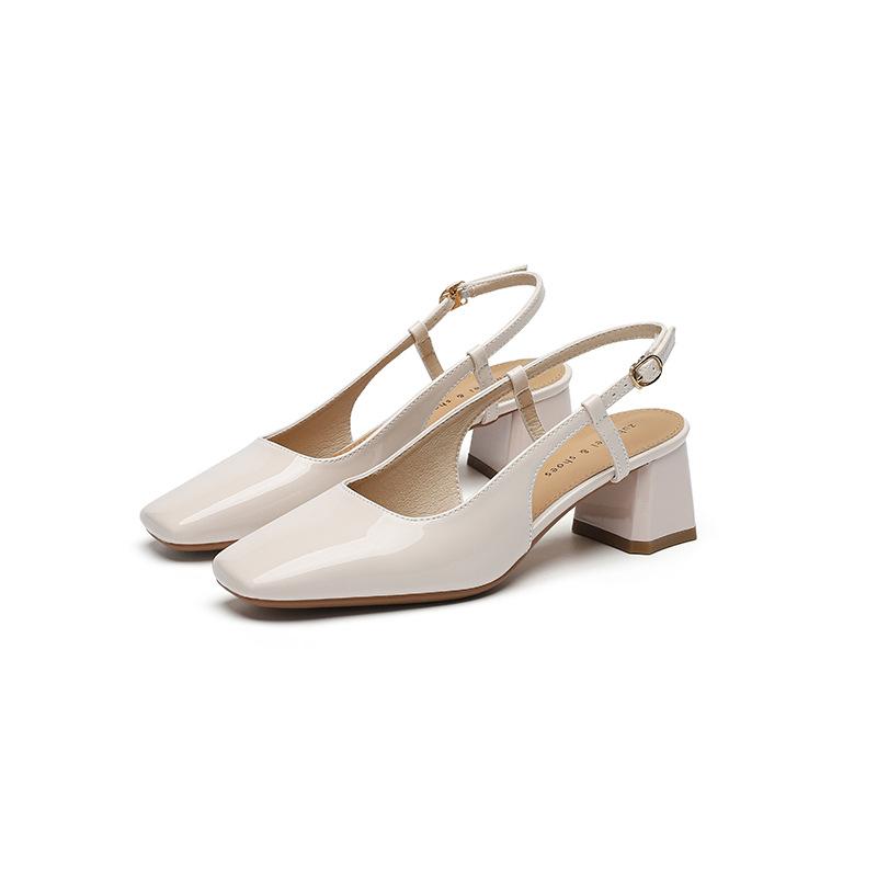 

5299 patent leather bag head back empty high-heeled sandals 2025 new square head temperament banquet Korean version thick-heeled single shoes women 34