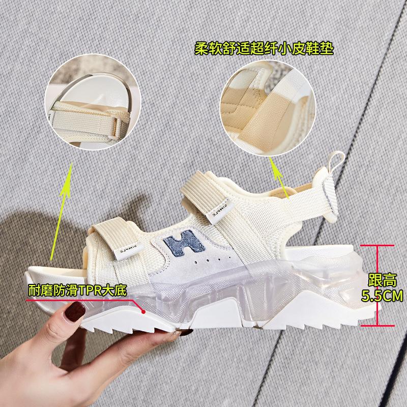 First Layer Pigskin Sandals Women's 2025 New Spring and Summer New Women's Flat-soled Sandals Thick-soled Velcro Women's Shoes