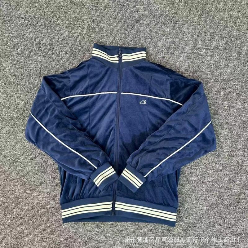 High-Quality CORTEIZ Embroidered Velvet Zip-Up Jacket Straight-Leg Pants Set Young Men