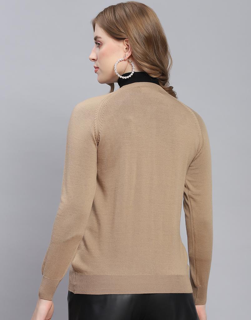 MONTE CARLO Md Camel Solid Round Neck Sweater