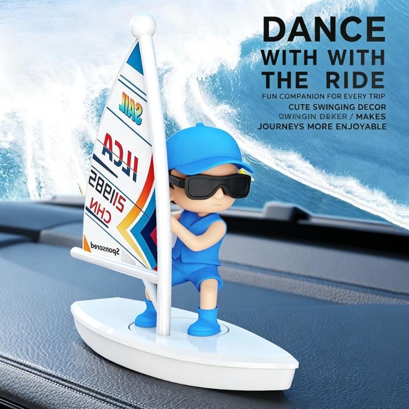 Sailing Boat Car Dashboard Decoration with Detailed Base, Sail and Character Figure, Plus Scent Insert for Cabin Accent