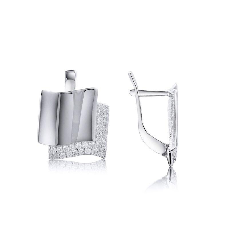 925 Sterling Silver Earrings Flag Shape Clear Zirconia Micro Pave Clip Earrings For Women Friends Gifts Fine Jewelry