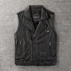 Classic Black Motorcycle Vest Men Genuine Cow Leather Sleeveless Jackets Man Slim Motor Biker Vests Belt