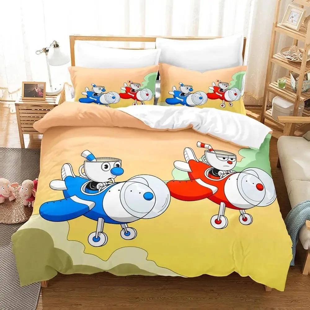 Anime Cuphead Mugman Bedding Set Boys Girls Twin Queen Size Duvet Cover Pillowcase Bed Kids Adult Fashion Home Textileextile