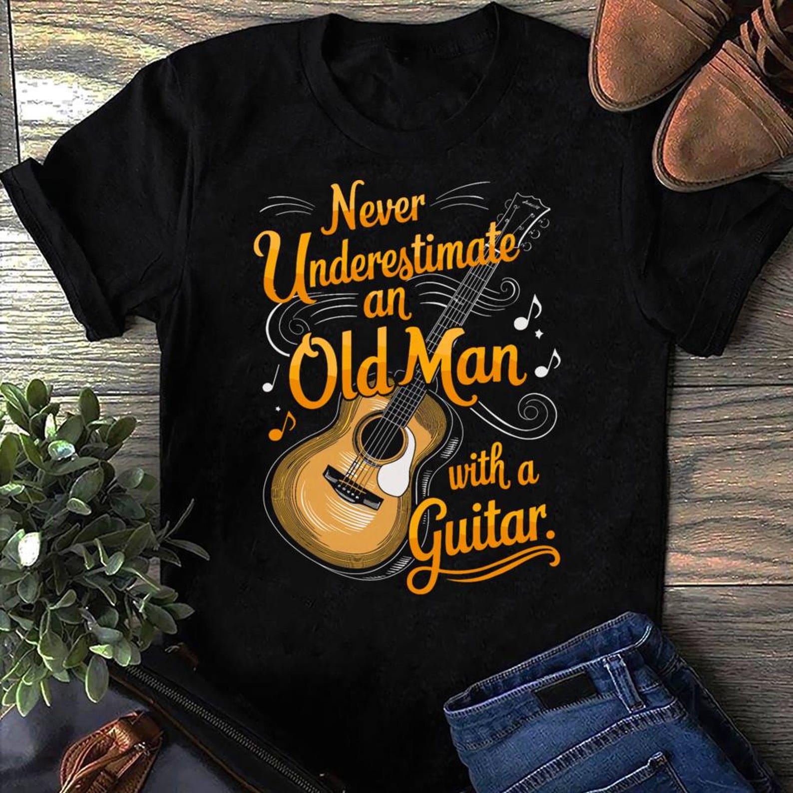 Never Underestimate An Old Man With A Guitar Player Cool - Funny Guitar Shirts For Men, Guitar Player, Cool Music T-Shirt, Gift For Musician M