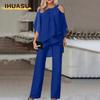 Costume casual de modă pentru femei, cu mânecă scurtă, gât rotund, pantaloni
