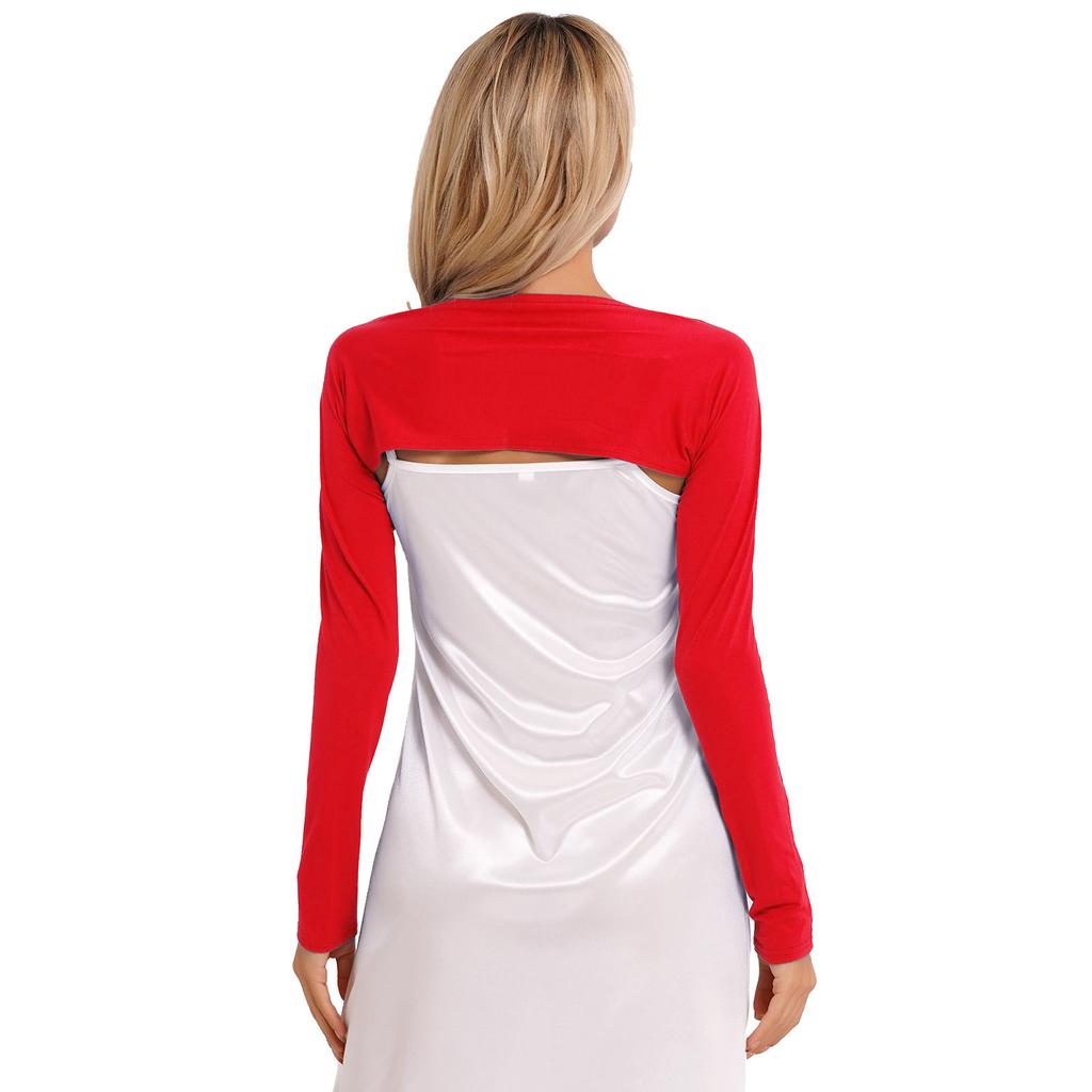Womens Long Sleeve Open Front Cardigan Stretchy Yoga Dance Bolero Shrug Solid Crop Top