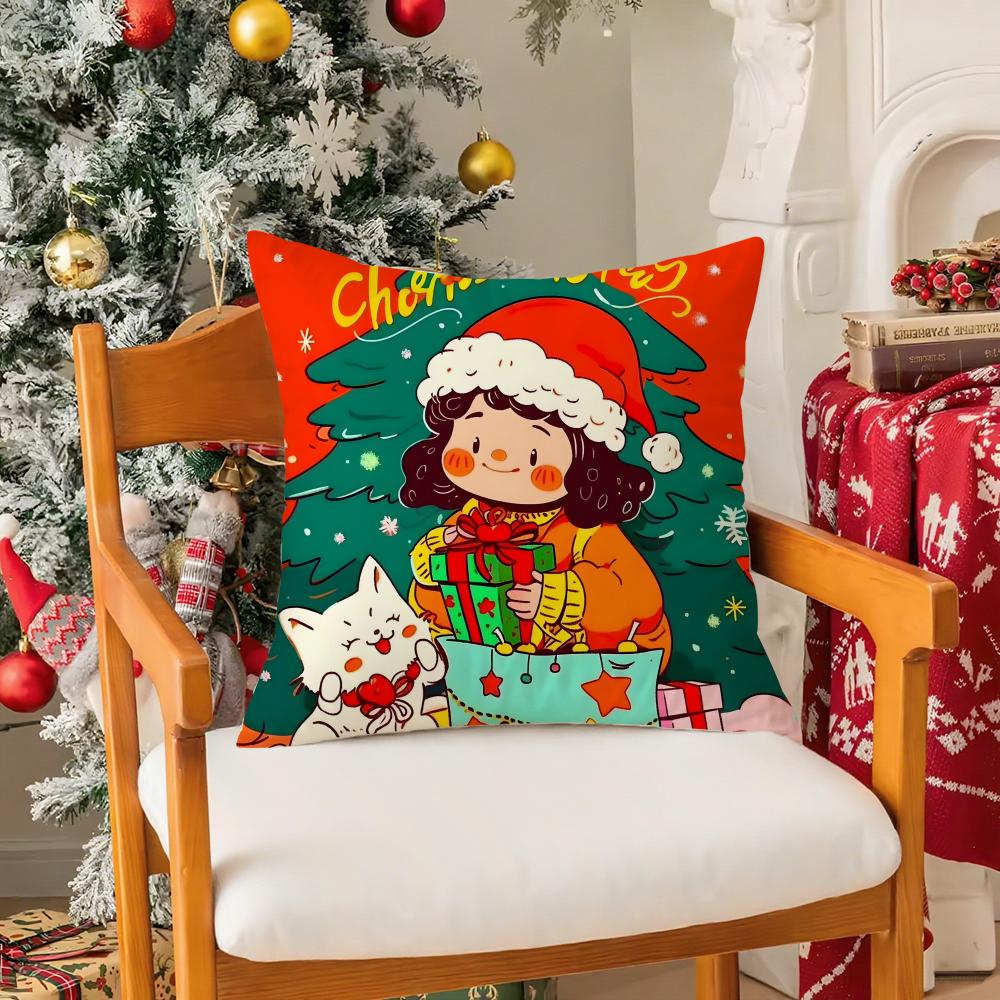 Warm Christmas Cartoon Decorations Third Pillow Case Silky Short Plush With Invisible Zipper Dustproof Sofa Cushion Cover