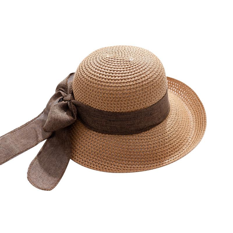 Straw Hat Women'S Summer Sunscreen Visor, Big Brim Sun Hat, Upturned Bow, Cool Hat, Beach Travel Stall