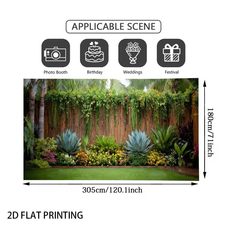 2D Tropical Agave Hanging Vine Wood Fence Backdrop Garden Banner