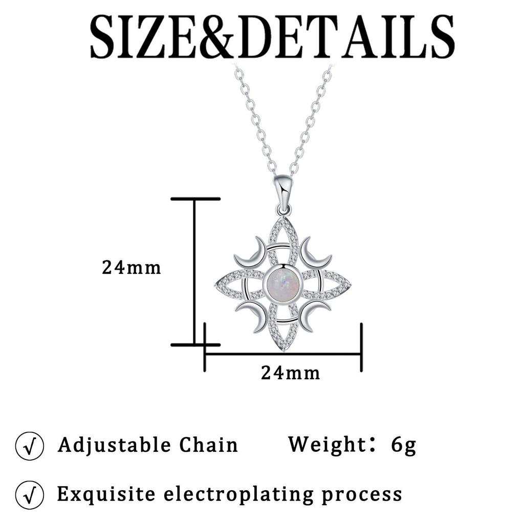 KNN-1071 Opal Celtic Witch Knot Pendant Necklace with Stainless Steel Clavicle Chain