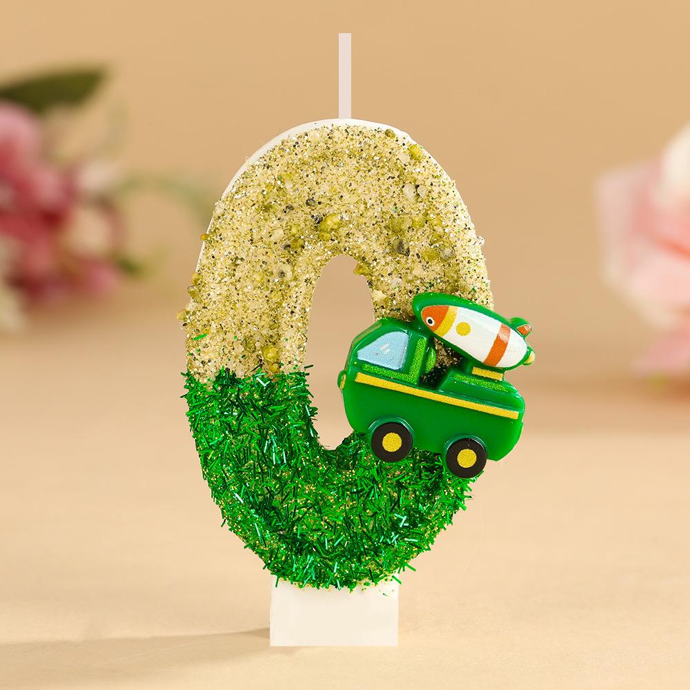 Number Birthday Candle 0-9 Set for Cake Decoration Kids Party Baking Supplies Glitter Finish with Toy Vehicle Detail