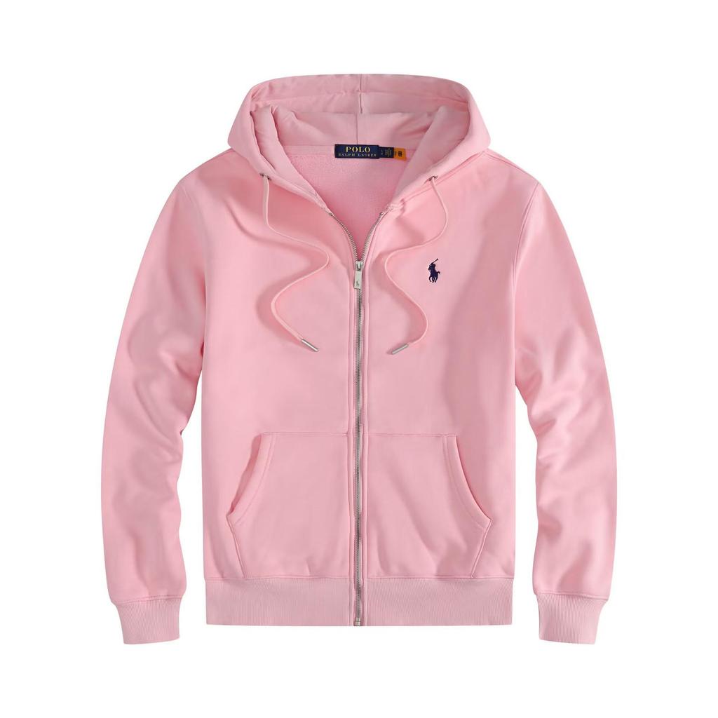 Men's Autumn/Winter Ralph Lauren Embroidered Logo Hooded Sweatshirt with Velvet Lining and Zipper.