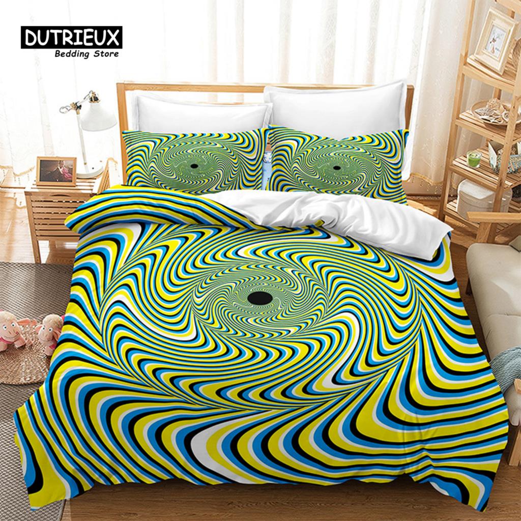

Psychedelic Swirl Duvet Cover Luxury Abstract Geometric Bedding Set Chic 3D Comforter Cover King For Girls Adults Bedroom Decor EU single(135x200cm)