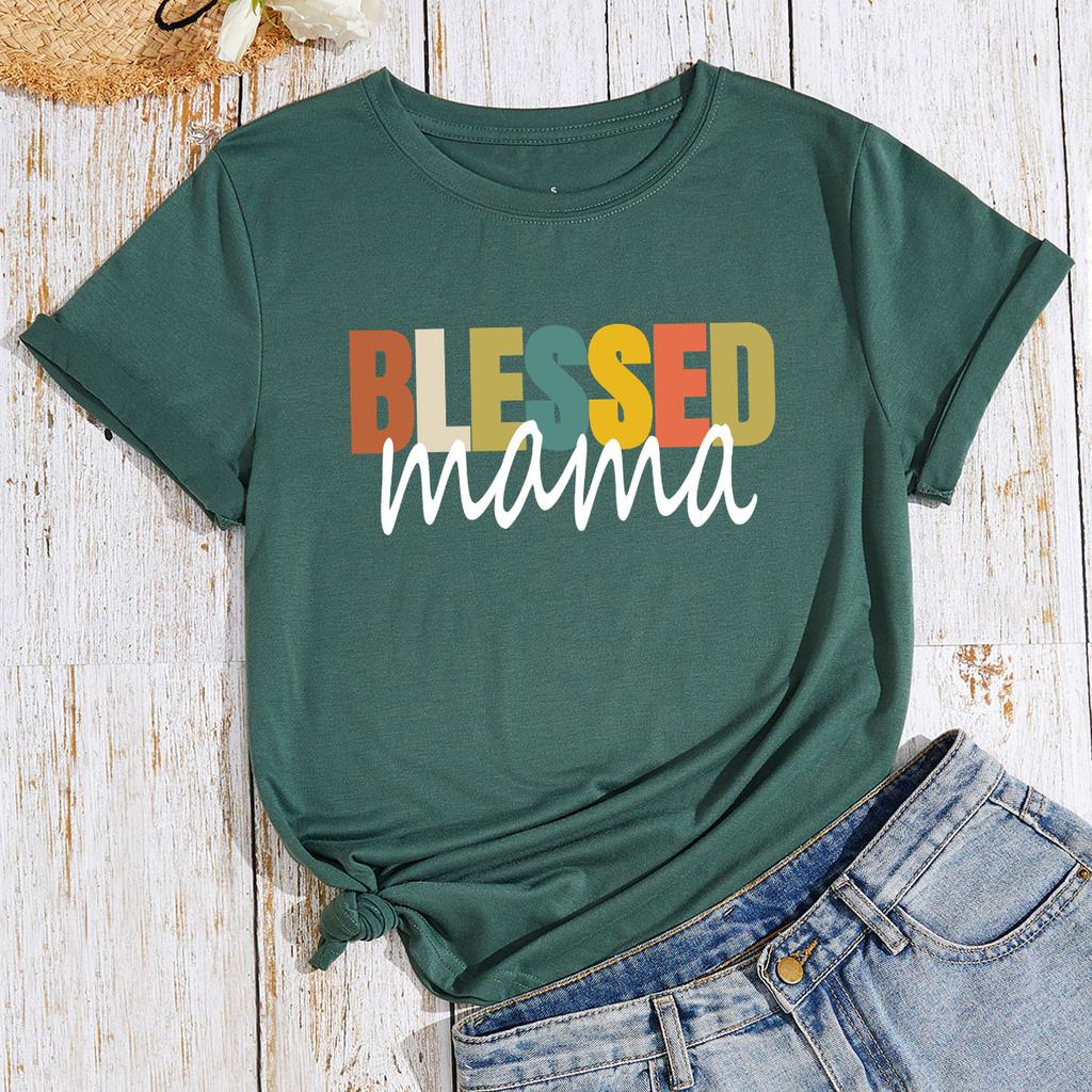 Cotton T-Shirt Short Sleeve Round Neck Women 2d Print Tops