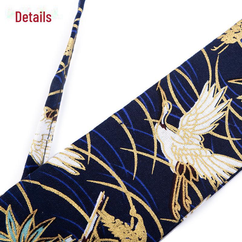 Ancient Style Cotton-Linen Folding Fan Bag with Buckle, Hot Stamped Brocade, and Protective Pendant.
