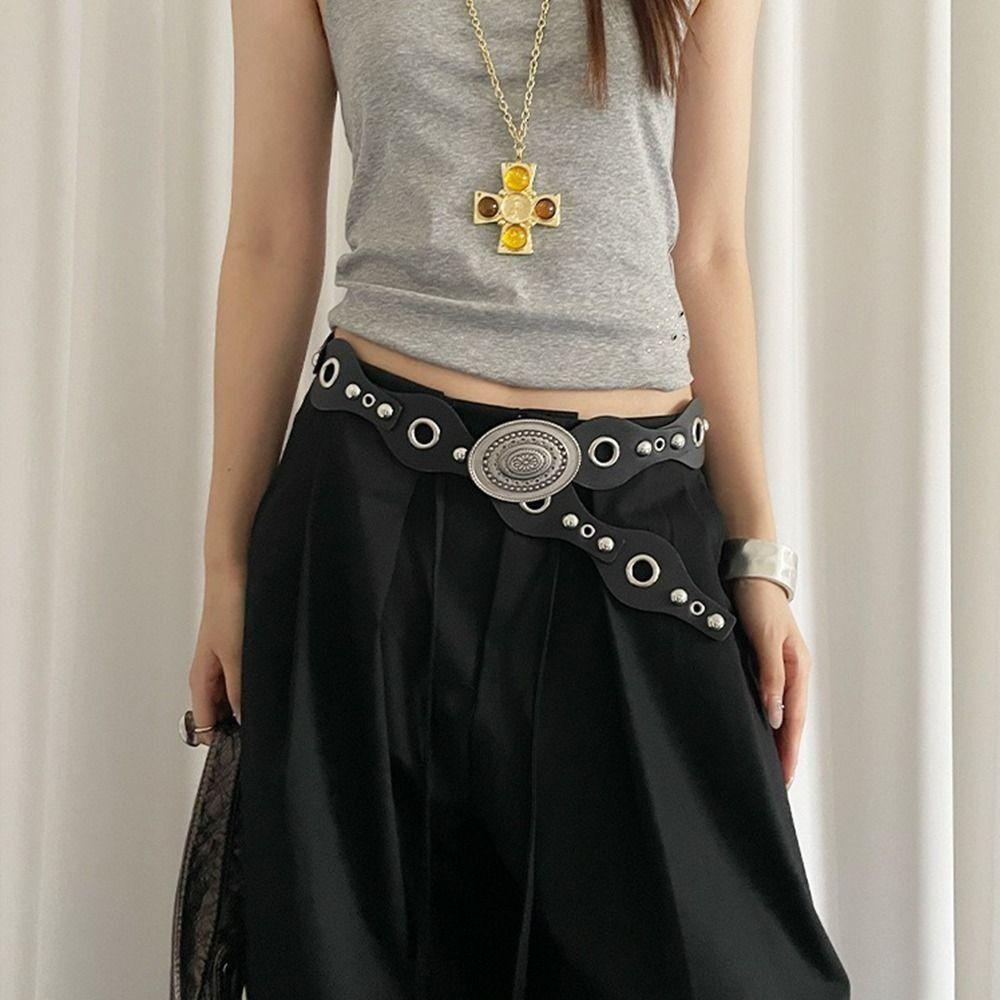 Leopard Women's Rivet Belt Vintage Dress Jeans Belt Leather Waistband  Waist Accessories