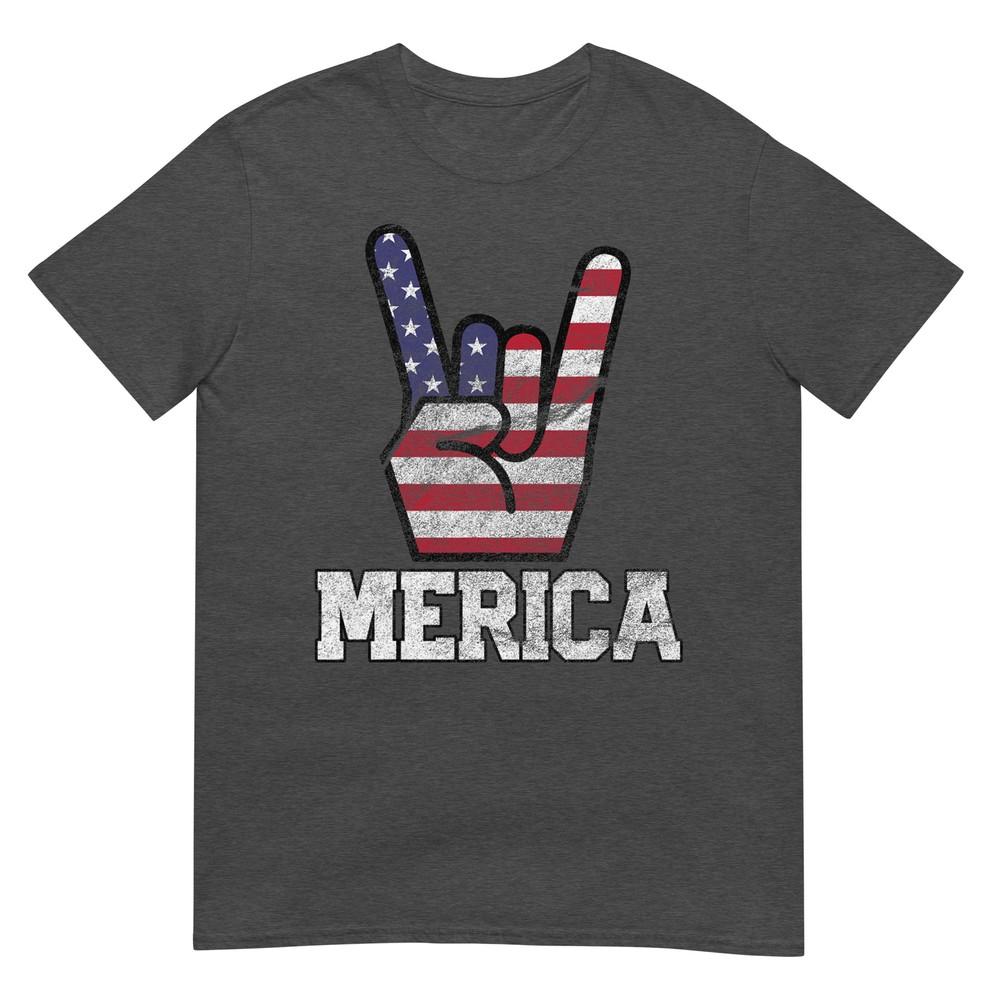 Merica Rock Sign 4th Of July Vintage American Flag Retro Usa TShirt