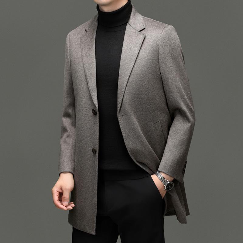 Herren Mittellanger Woll-Kaschmir-Mantel - Herbst Winter Lässiger Windbreaker Anzug
