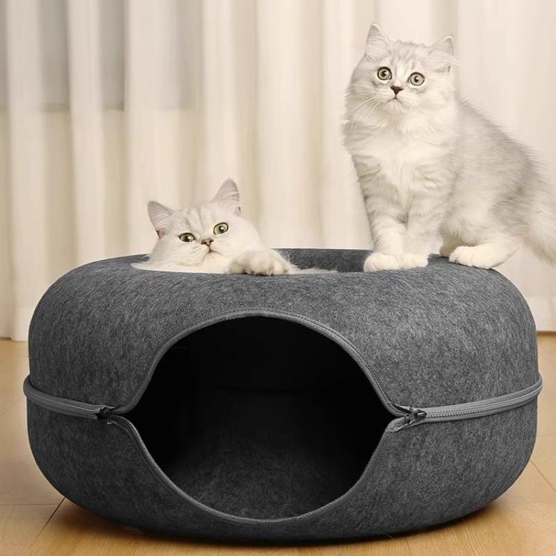 Circular Interactive Cat House Felt Donuts Cat Nests Tunnels Play Small Dogs Pet Houses One Nest Dual-use Suitable for Families with Multiple Cats