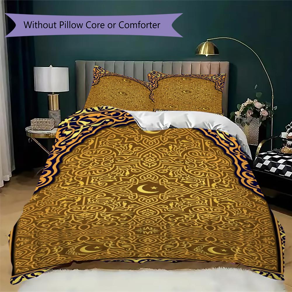 Muslim Pattern Bedding Uilt Set Uilt Cover Pillowcase Home Decoration Birthday Gift (1 * Duvet Cover + 2 * Pillowcase  Without Core)130