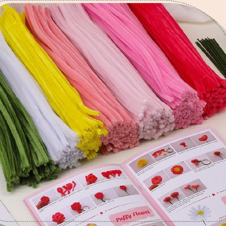 550Pcs Educational Plush Stems Bouquets for Handmade Art Craft Beginner Pipe Cleaners Flower Set for Wedding Decoration