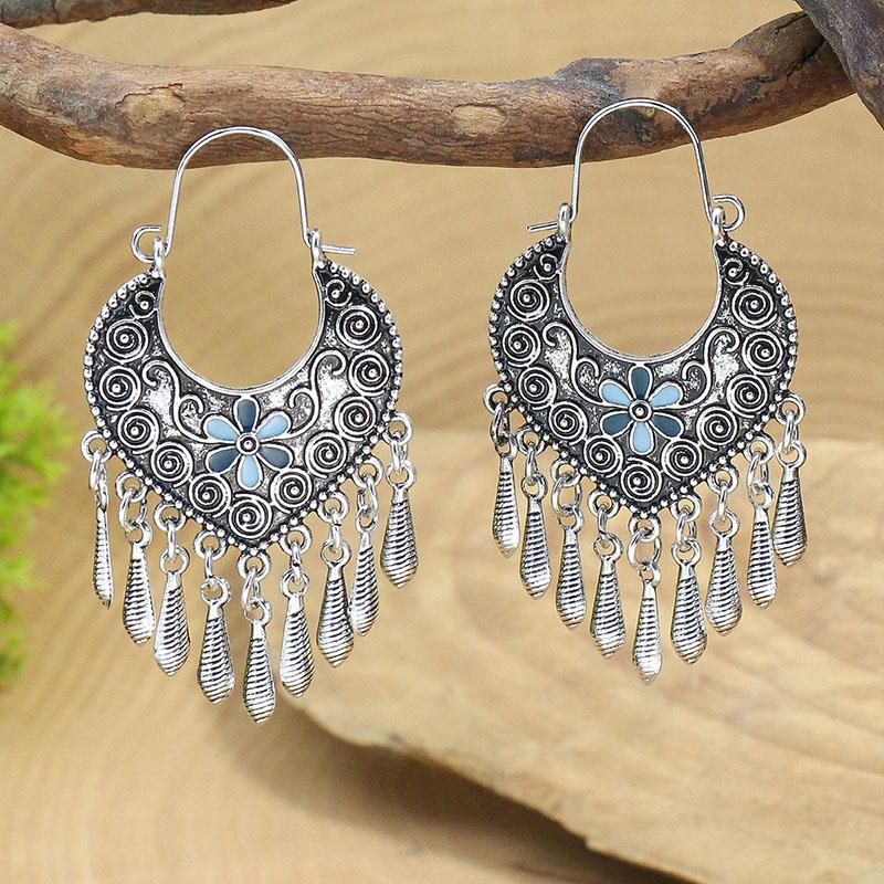 

Vintage Bohemian Ethnic Earrings For Women Retro Geometric Beads Tassel Boho Antique Copper Color Drop Danlge Earrings Zircon