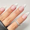 24 Pcs Glossy Acrylic Nail Valentines Day False Nail White French Tip Stick On Nail Almond Shape Press On Nail