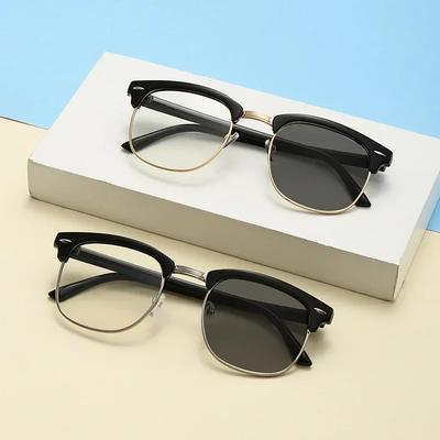 Óculos Clássicos de Meio Aro Mulheres Homens Personalidade Fotocromáticos Anti Luz Azul Óculos Retro para Dirigir Montar ao Ar Livre