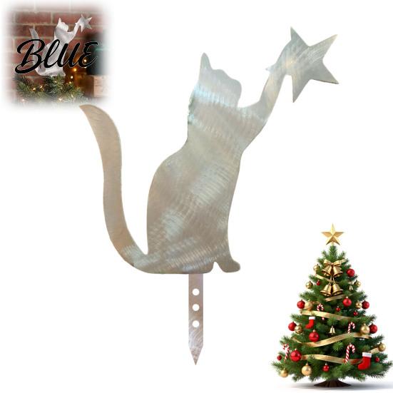 Home Holiday Ornament Cat Christmas Tree Topper Decorative Metal Star Treetop Shaped Topper Ornament Xmas Decoration for Indoor Decor Outdoor