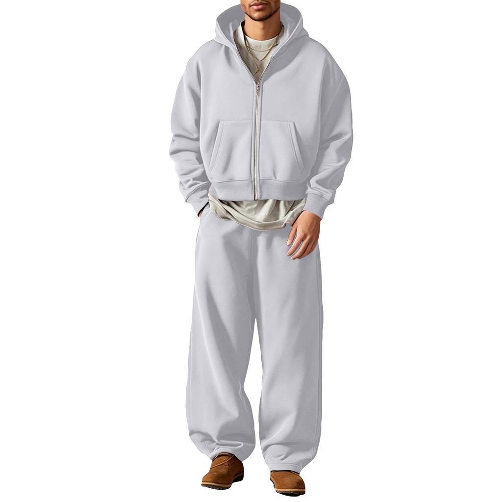 Winter Hooded Zip-Up Sweatshirt and Sweatpants Set Matching Tracksuit for Women and Men