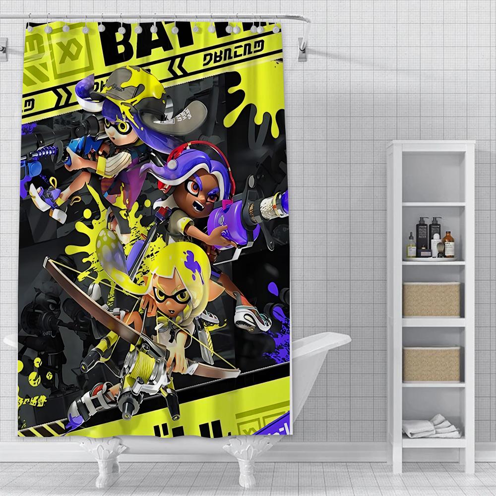 

Shower Game Splatoons Curtain Waterproof Polyester Fabric Paint Colorful Bath Curtains Home Bathroom Decor Curtain With Hook YL90x180cm