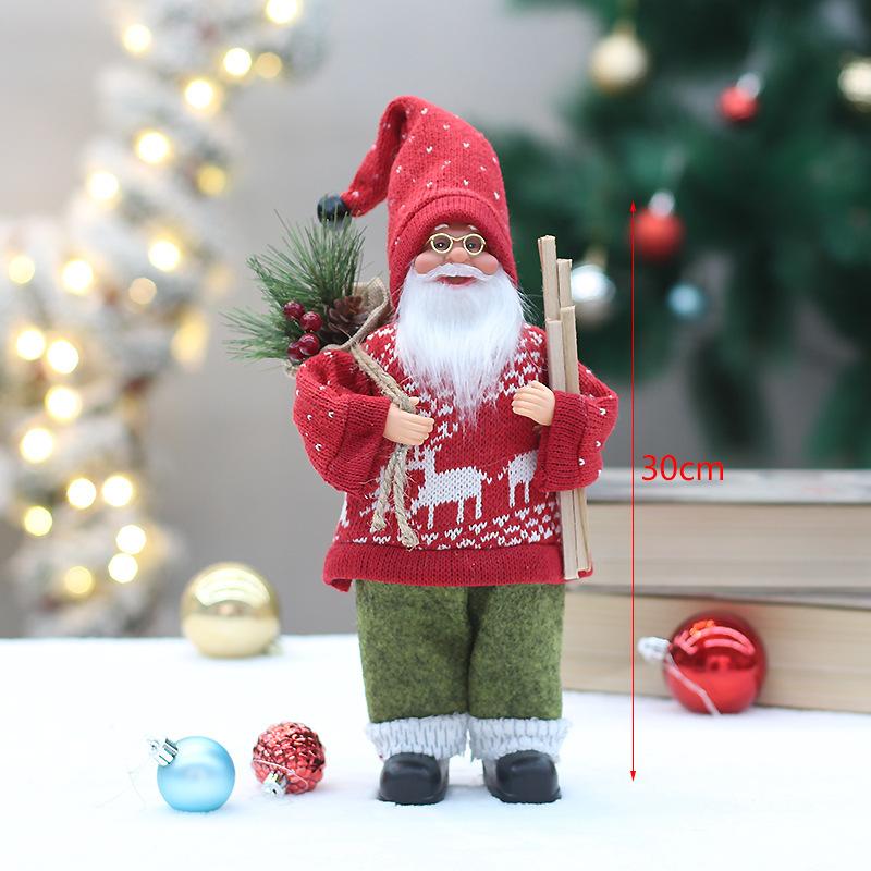 Cross-border red knitted fabric 12 inch standing sitting Santa Claus Christmas ornament long beard doll ornament