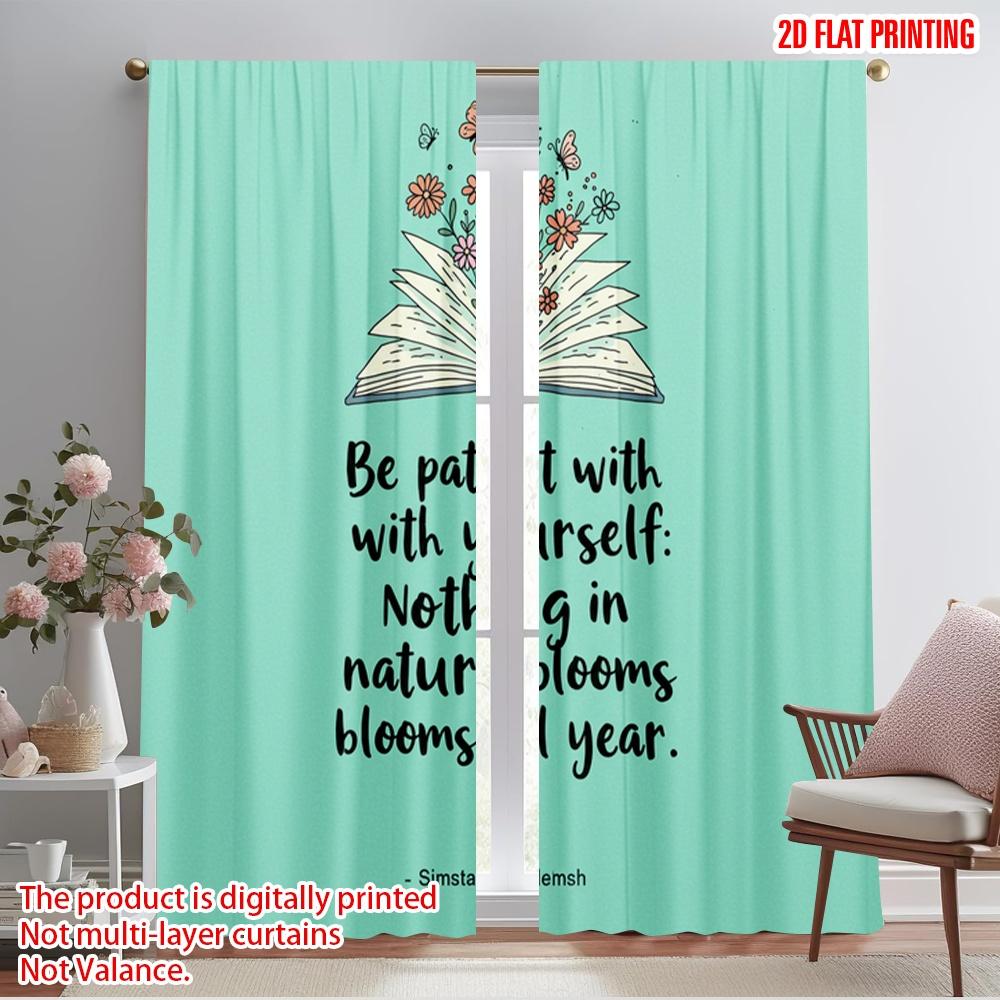 

2pcs 2D flat printing Curtains Be Patient Yourself Blooms 100% Polyester Fabric Without Electricity All Season Party & Holiday 52.50×116.00 CM 2pcs