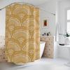 Cortina de Ducha Boho Amarillo Mostaza - Patrón Artístico Dibujado a Mano, Decoración de Baño Minimalista con Alfombrilla a Juego