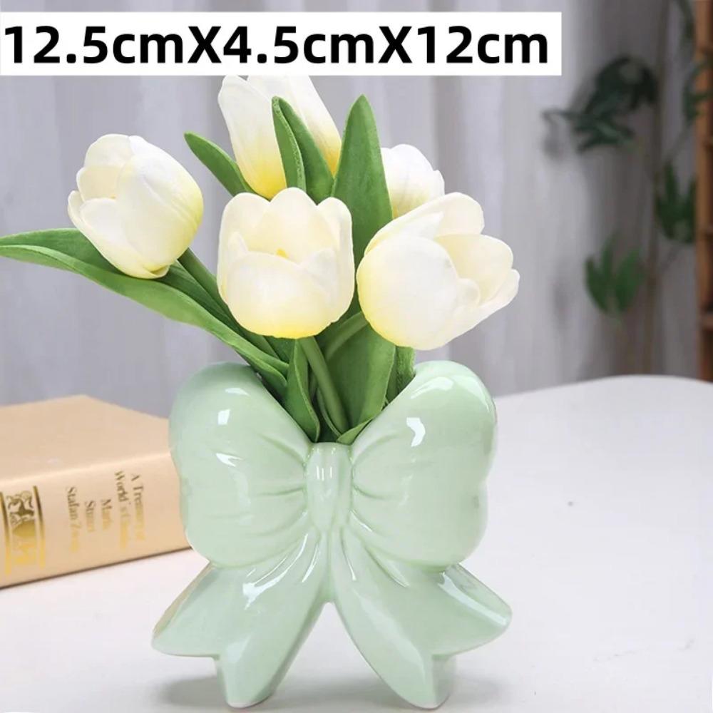 Bowknot Ceramic Vase Small Pen Holder Creative Makeup Brush Holder  Dry Flowers Ornament