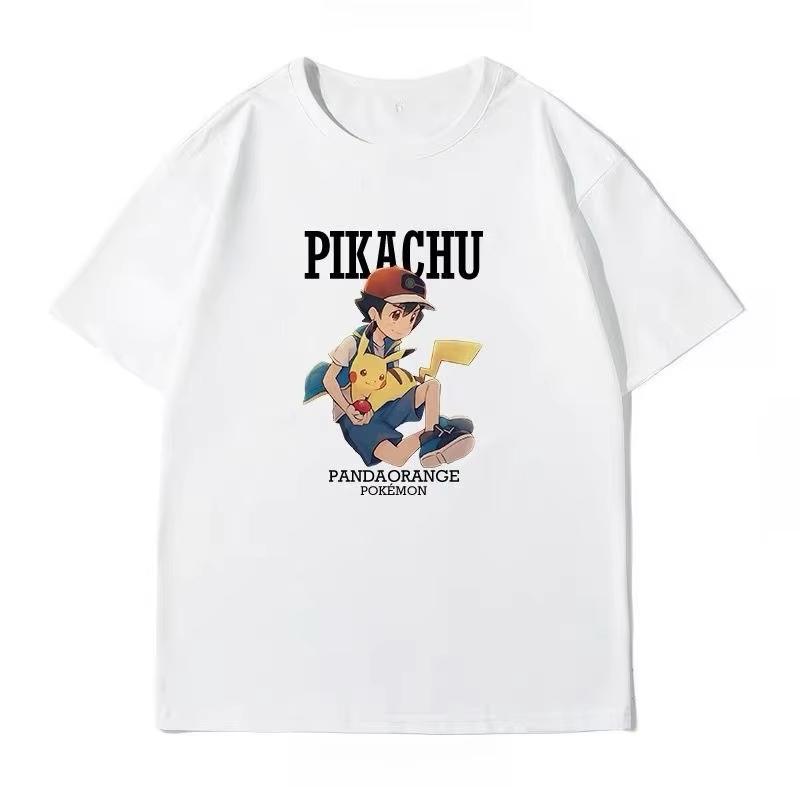 

Summer New Pokémon Cartoon Creative Printing Washed TShirt Mens and Womens American Trend Loose Casual Short Sleeve Top S