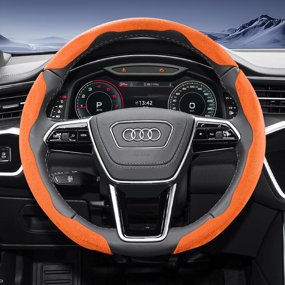 Suitable For  qwe12 Sports Suede Steering Wheel Cover, Split Snap-On Anti-Slip Style, Compatible with Models Such as Q5, Q3, A4,