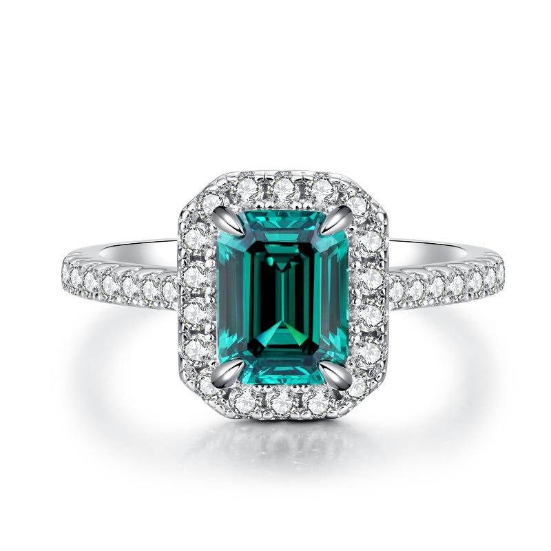 S925 Sterling Silver Pink Square Gemstone Ring for Women - 2 Carat with High-Carbon Cubic Zirconia.