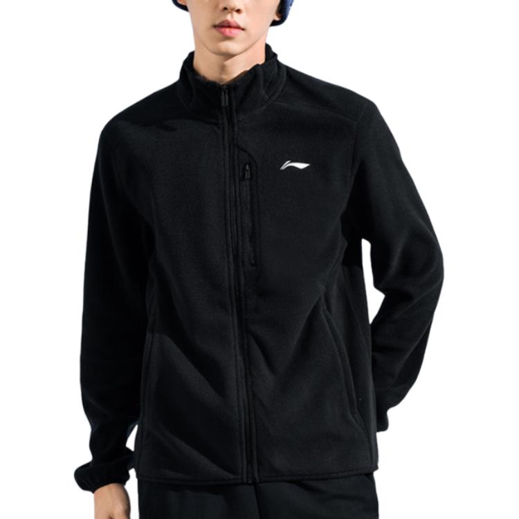 

Li-Ning Comfortable Casual Minimalist Stand Collar Zipper Fleece Jacket Men jackets Black AENUN001-1 M