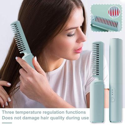 Haarglätterbürste, 3 Temperaturen, schnelles Aufheizen, Typ C, wiederaufladbar, kabellos, negative Ionen, Heißbürste, elektrischer Stylingkamm für lockiges Haar
